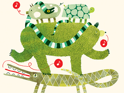 Xmas carols alligator animals bear green ink pig snake turtle watercolor