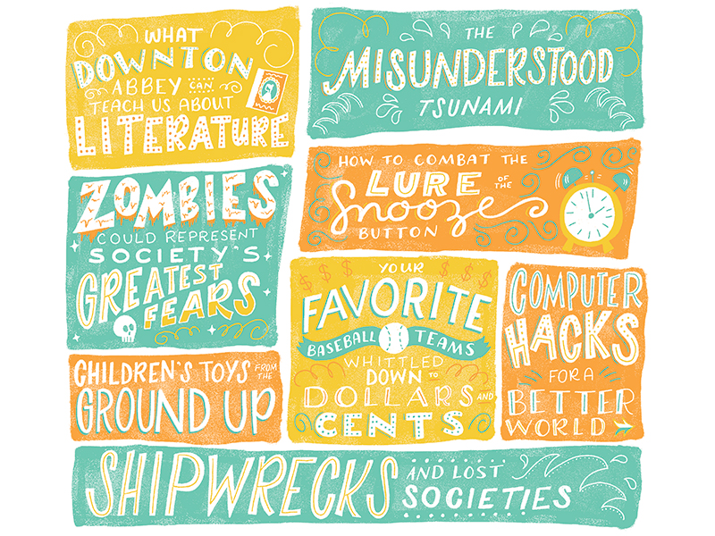 Bucknell Magazine graphic design hand lettering handmade illo illustration ink lettering pencil stamp