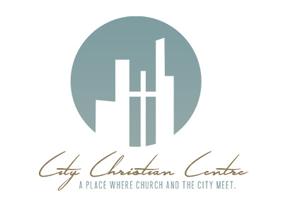 City Christian Centre beige blue ccc centre christian church city cross fade gradient logo simple