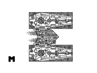 Spaceship M lazer lineart monoline spaceship