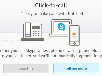 Nutshell web app design click to call illustration modal nutshell onboarding