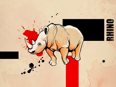 Rhino abstraction animal design drawing graphics illustration ink paper rhino sketch texture watercolor