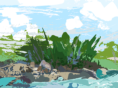 River brushes bushes landscape reflection rocks texture trees vector water