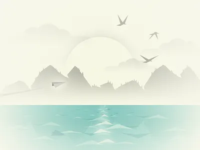 Drift illustration paper airplane scenery sunset water