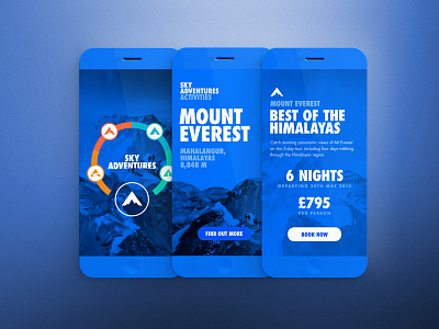 SkyAdventures // Mount Everest app brand branding color data interface iphone menu mobile ui ux vibrant