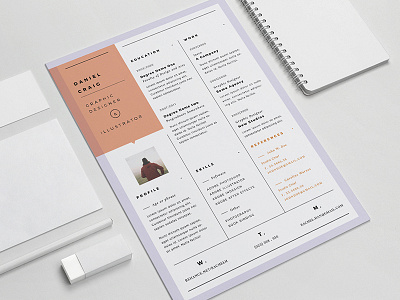 Resume color #2 clean cv lilac minimal pastel print red resume simple template typography vintage