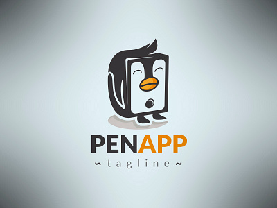 Penguin App Logo app communication datas geek logo logo template mascot media mobile multimedia penguin phone