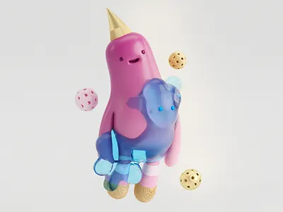 MONSTER character gold gum render wood