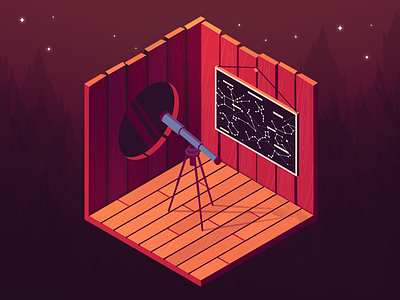 Treehouse Tile 2 game isometric minimal stars storytelling telescope treehouse wood