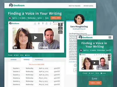 OneRoom Class Listing Page class responsive schedule video
