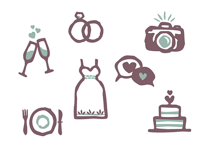 Rustic Wedding Icons cake camera champagne dress fork heart icons plate rings wedding