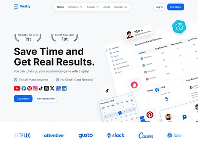 Postly | Social Media Management App app design hero banner landing page social media social media management ui ux web web app