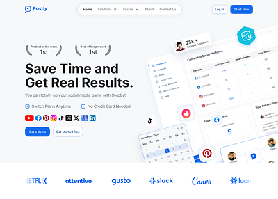 Postly | Social Media Management App app design hero banner landing page social media social media management ui ux web web app