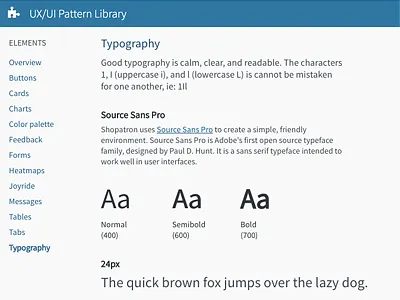 UX UI Pattern Library (Type) application library pattern shopatron typography ui ux