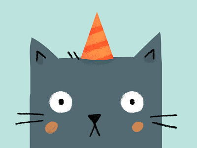 omg it's your birthday art bday cat character design digital flat illustration kitty party hat texture