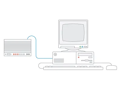 Old PC Illustration computer illustration keyboard modem monitor mouse pc qwerty
