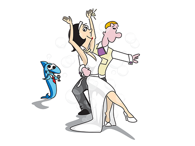 Wedding Dance bubbles card illustration shark wedding