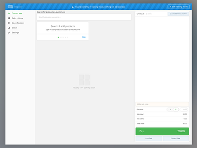 POS Register training mode mode point of sale state training ui