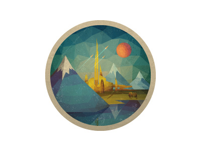 Futuristic Landscape design futuristic illustration landscape logo mountain outer space retro spaceship sun triangles vector vintage