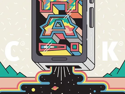 Hackathon computers lettering phone psychedelic space type