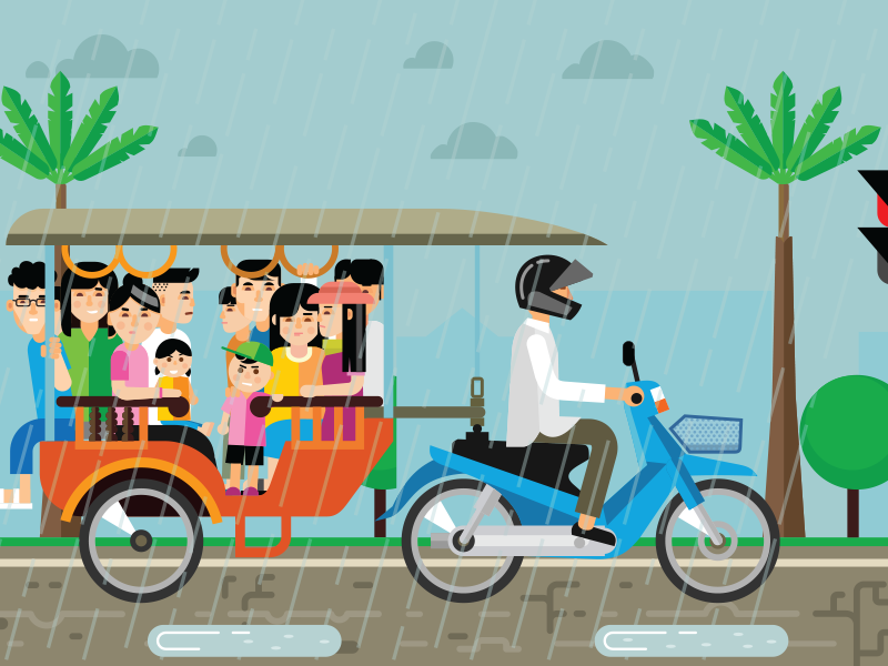 Tuk-tuk cambodia fireart fireart studio flat helm motion motorbike people rain tuk tuk