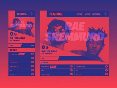 Tendril Two Screens artist page css blend hip hop music player rae summerd songs two color user interface
