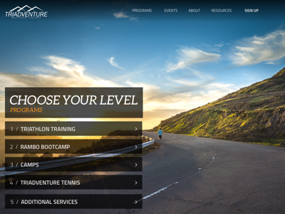 Triadventure Website Redesign full screen images sports triathlon website