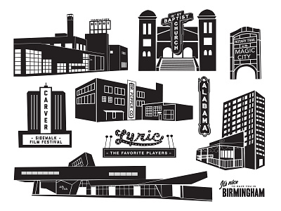 Birmingham Map Illustrations architecture birmingham city history illustration landmarks map