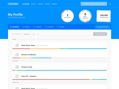 Study Application blue data visualization list sans serif ui ux