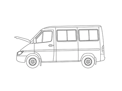 Illustration: Oops Van busted digital illustration in progress outline van vector wip