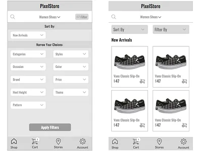 Filters Choice - Which One? ecommerce filters mobile sketch app wireframes