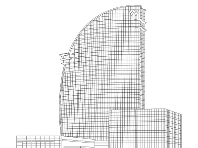 Hotel W Barcelona architecture barcelona building drawing hotel hotel w illustration lines vector