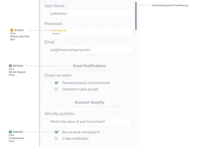 Settings panel visual guidelines clean light settings