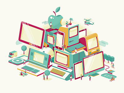 Computer stack apple computer ipad iphone isometric laptop patswerk tablet vector