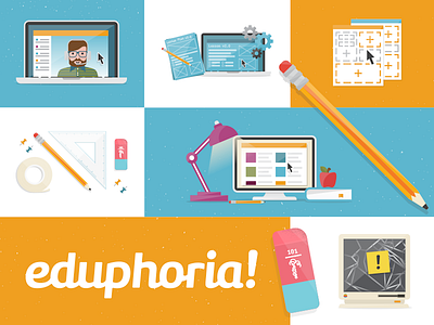 eduphoria! brand elements apple branding computer eraser lamp logo pencil setting teaching