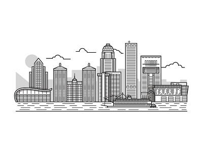 Louisville ali basketball boat city illustration kentucky louisville skyscraper vector