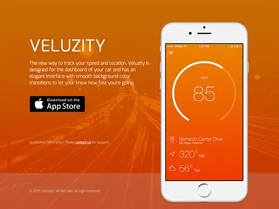 Veluzity landing app app store direction ios landing page speedometer weather