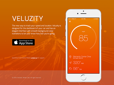 Veluzity landing app app store direction ios landing page speedometer weather