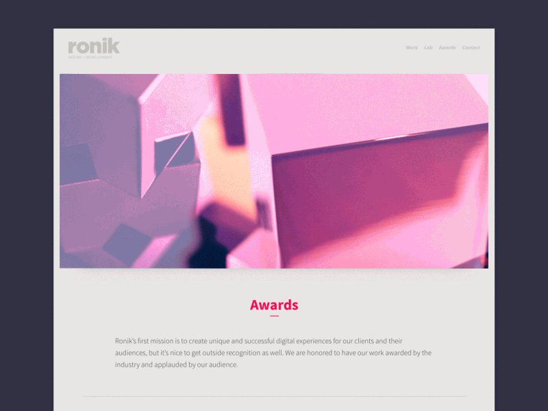 Ronik Design Awards Page abstract design photography web website