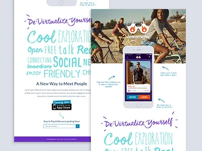 Now or Never landing page app identity visual design website