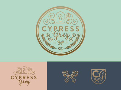 Cypress Grey, Round 2 badge cypress firefly grey key keyhole laurel logo whimsical