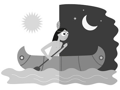 Indian black and white canoe day illustration indian night retro vector vinnetou water