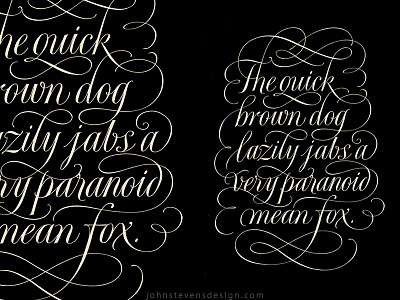 The quick brown dog brush lettering calligraphy lettering original on paper