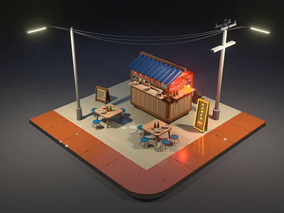 Street Stall - 3D Design 3d 3dartist 3ddesign 3dillustration 3disometric 3dmodel blender blender3d gameart gamedesign