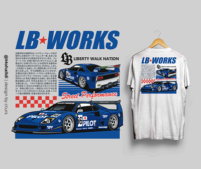 Blue F40 LBWK car poster car tshirt