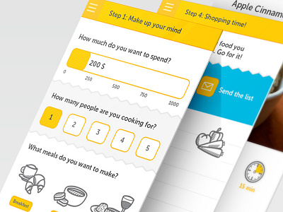 Food Rush UI app blue food icon illustration mobile ui ux yellow