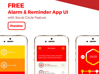 FREEBIES - WakeApp! Alarm & Reminder App UI alarm app application bell circle free freebies friends mobile reminder ui ux