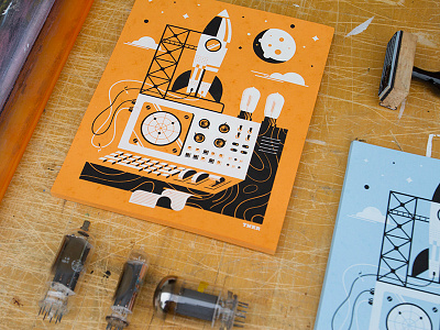 TNKR Design Launch Poster blue computer design moon orange paper poster screen print