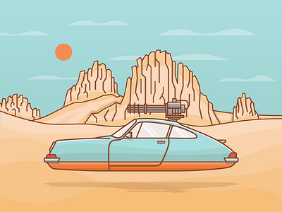 Mad Wars cat desert gun hover car illustration machine gun porsche sun vector