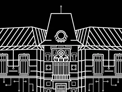 College of computer sciences magazine illustration architecture building college cover flat geometric illustration lines magazine minimal